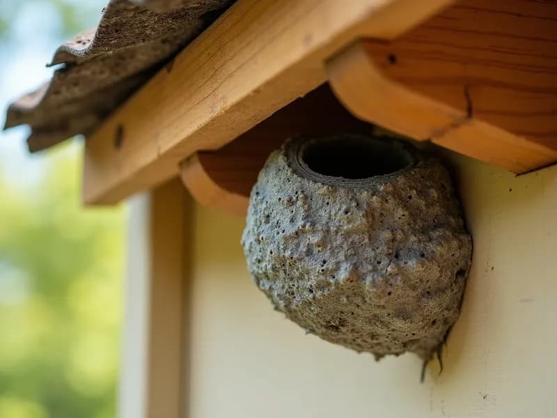 Wooden eave and trim where stinging insects nest on a home